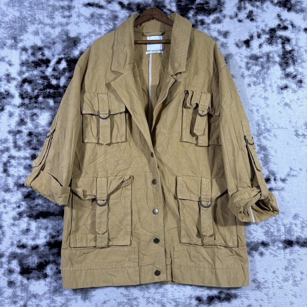 Urban Outfitters Jacket Mens Size Large Tan Cargo Pockets Snap Up Army Military